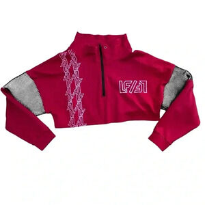 Vintage LF Cropped Red Black Track Suit Jacket OverSized Medium Mesh Detail